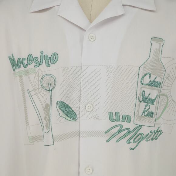 Cubavera Shirt 2XL Mens XXL White Green Embroidery Graphic Linen Cotton Casual - Picture 8 of 16